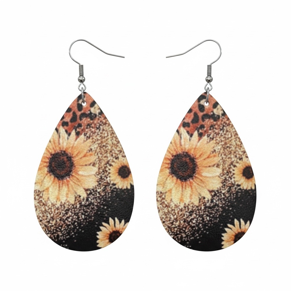 Sunflower Teardrop Dangle Earrings - Yellow and Black NWOT